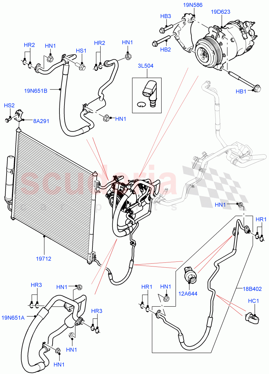 Air Conditioning Condensr/Compressr (Front) (4.4L DOHC DITC V8 Diesel) of Land Rover Land Rover Range Rover (2012-2021) [2.0 Turbo Petrol AJ200P]
