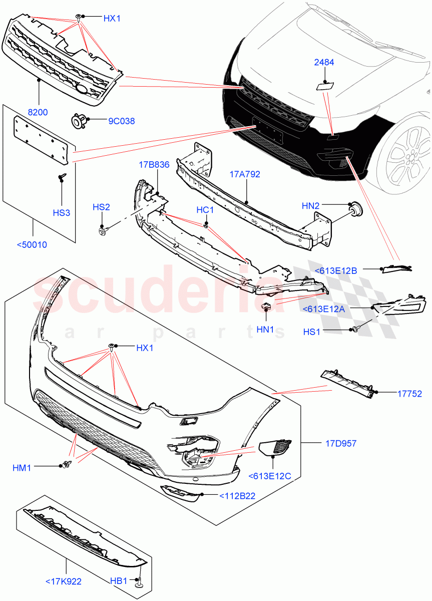 Radiator Grille And Front Bumper (Changsu (China)) ((V) FROMFG000001, (V) TOKG446856) of Land Rover Land Rover Discovery Sport (2015+) [1.5 I3 Turbo Petrol AJ20P3]