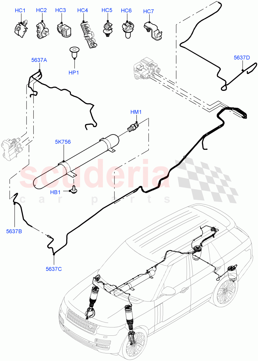 Air Suspension Compressor And Lines(Air Suspension Lines)((V)FROMEA000001,(V)TOHA999999) of Land Rover Land Rover Range Rover (2012-2021) [3.0 I6 Turbo Diesel AJ20D6]