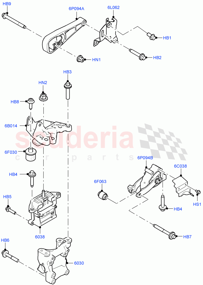 Engine Mounting(2.0L AJ20P4 Petrol High PTA,Halewood (UK),2.0L AJ20P4 Petrol E100 PTA,2.0L AJ20P4 Petrol Mid PTA) of Land Rover Land Rover Range Rover Evoque (2019+) [2.0 Turbo Diesel]