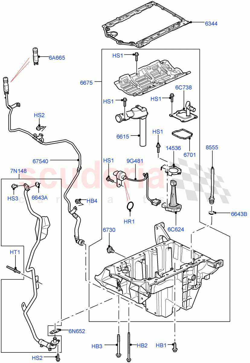 Oil Pan/Oil Level Indicator(Solihull Plant Build)(3.0 V6 Diesel)((V)FROMAA000001) of Land Rover Land Rover Range Rover (2012-2021) [3.0 Diesel 24V DOHC TC]