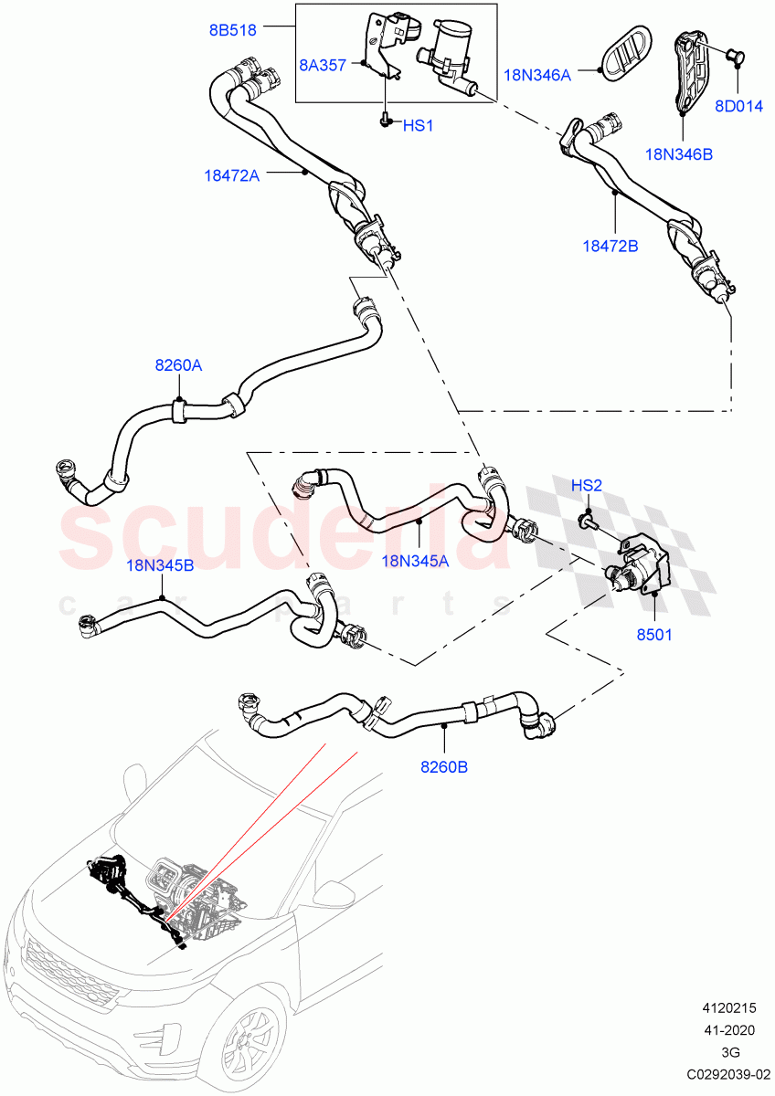 Heater Hoses(2.0L AJ20P4 Petrol High PTA,Halewood (UK),2.0L AJ20P4 Petrol E100 PTA,2.0L AJ20P4 Petrol Mid PTA) of Land Rover Land Rover Range Rover Evoque (2019+) [2.0 Turbo Petrol AJ200P]