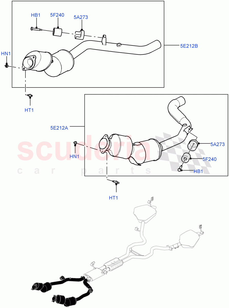 Front Exhaust System(Solihull Plant Build)(3.0L DOHC GDI SC V6 PETROL,SULEV Requirements,Proconve L6 Emissions,EU6 Emissions,EU2)((V)FROMHA000001) of Land Rover Land Rover Discovery 5 (2017+) [3.0 DOHC GDI SC V6 Petrol]