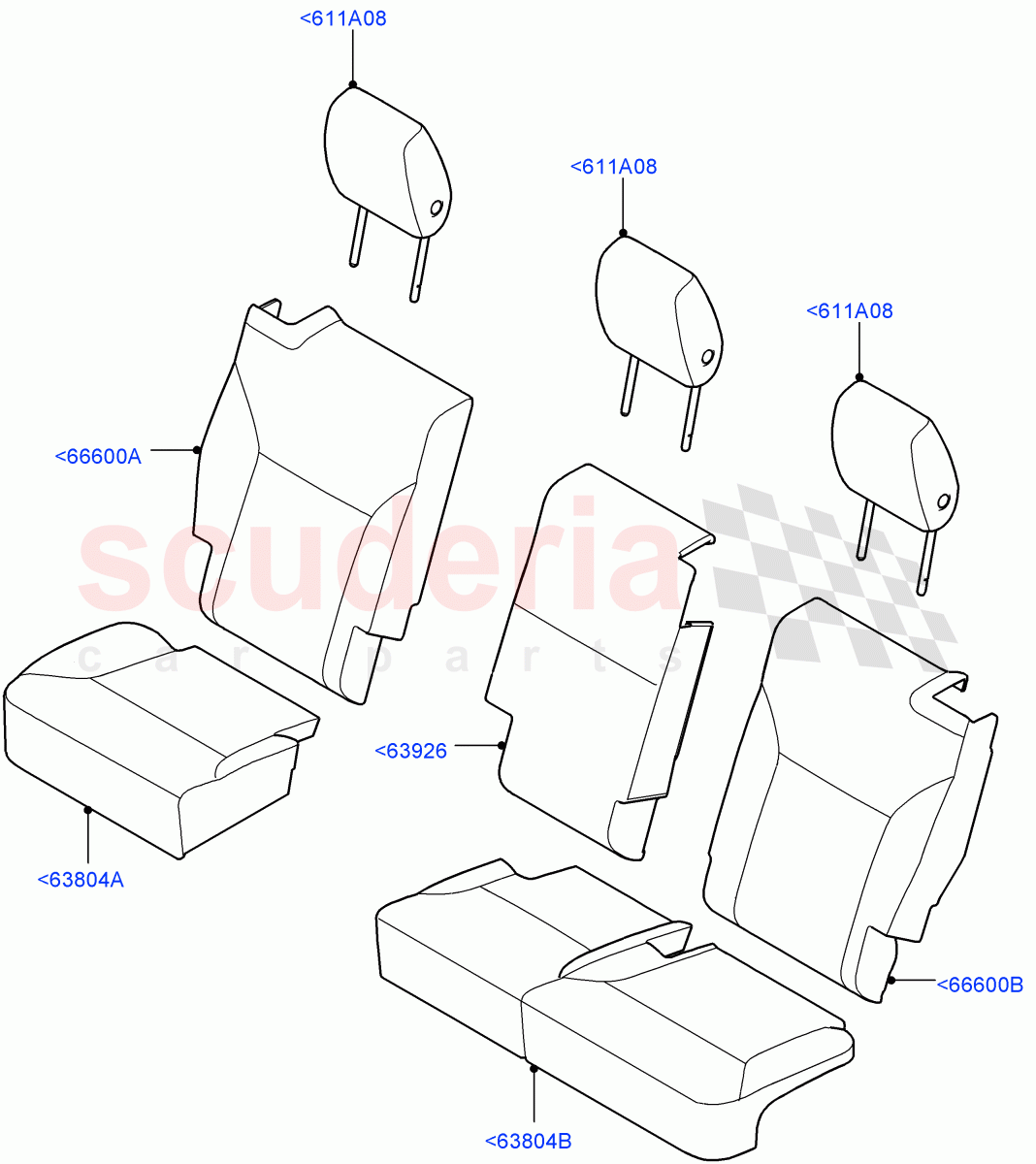 Rear Seat Covers(Solihull Plant Build)(Grained Cloth,Version - Core,60/40 Load Through With Slide)((V)FROMHA000001) of Land Rover Land Rover Discovery 5 (2017+) [2.0 Turbo Diesel]