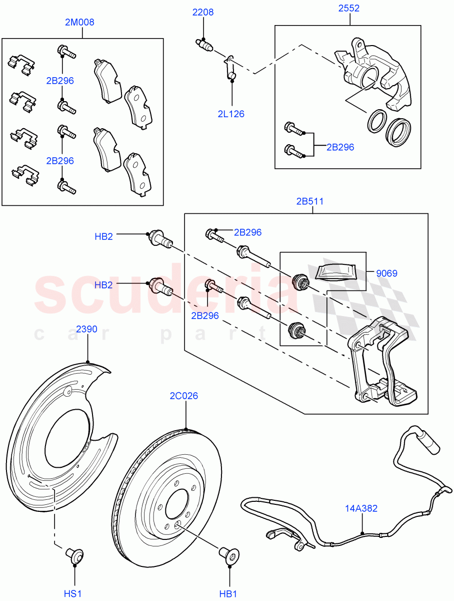 Rear Brake Discs And Calipers (Front Disc And Caliper Size 19) ((V) FROMGA000001, (V) TOGA150000) of Land Rover Land Rover Range Rover Sport (2014+) [5.0 OHC SGDI SC V8 Petrol]
