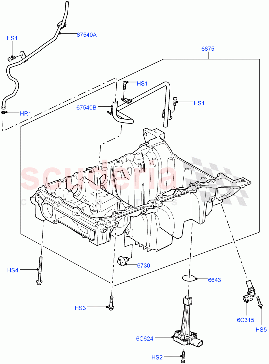 Oil Pan/Oil Level Indicator(Solihull Plant Build)(3.0L DOHC GDI SC V6 PETROL)((V)FROMEA000001) of Land Rover Land Rover Range Rover Sport (2014+) [3.0 DOHC GDI SC V6 Petrol]