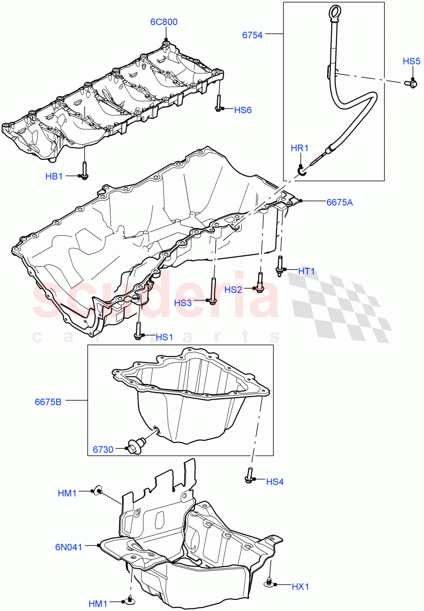 Oil Pan/Oil Level Indicator (Nitra Plant Build) (3.0L AJ20P6 Petrol High) ((V) FROML2000001) of Land Rover Land Rover Defender (2020+) [3.0 I6 Turbo Petrol AJ20P6]