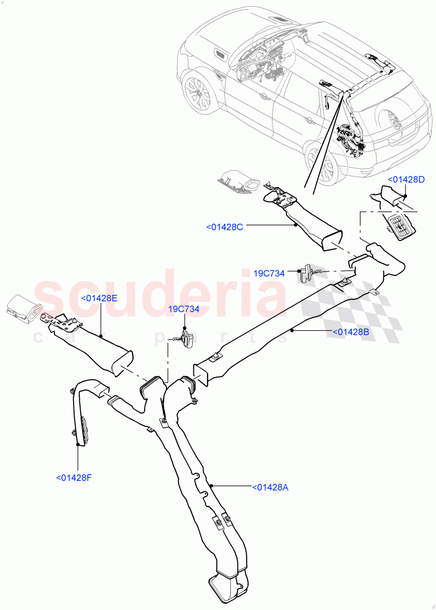 Air Vents, Louvres And Ducts(Headliner, Internal Components)(Premium Air Conditioning-Front/Rear)((V)FROMKA000001) of Land Rover Land Rover Range Rover Sport (2014+) [3.0 I6 Turbo Petrol AJ20P6]