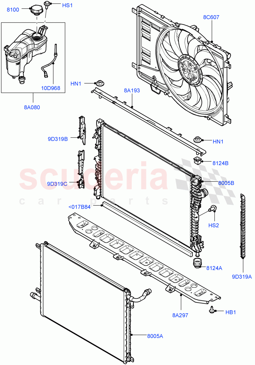 Radiator/Coolant Overflow Container(2.0L I4 DSL HIGH DOHC AJ200,6 Speed Manual Trans-JLR M66 2WD,Halewood (UK),2.0L I4 DSL MID DOHC AJ200,6 Speed Manual Trans M66 - AWD,9 Speed Auto AWD,6 Speed Manual Trans BG6) of Land Rover Land Rover Discovery Sport (2015+) [2.0 Turbo Diesel]