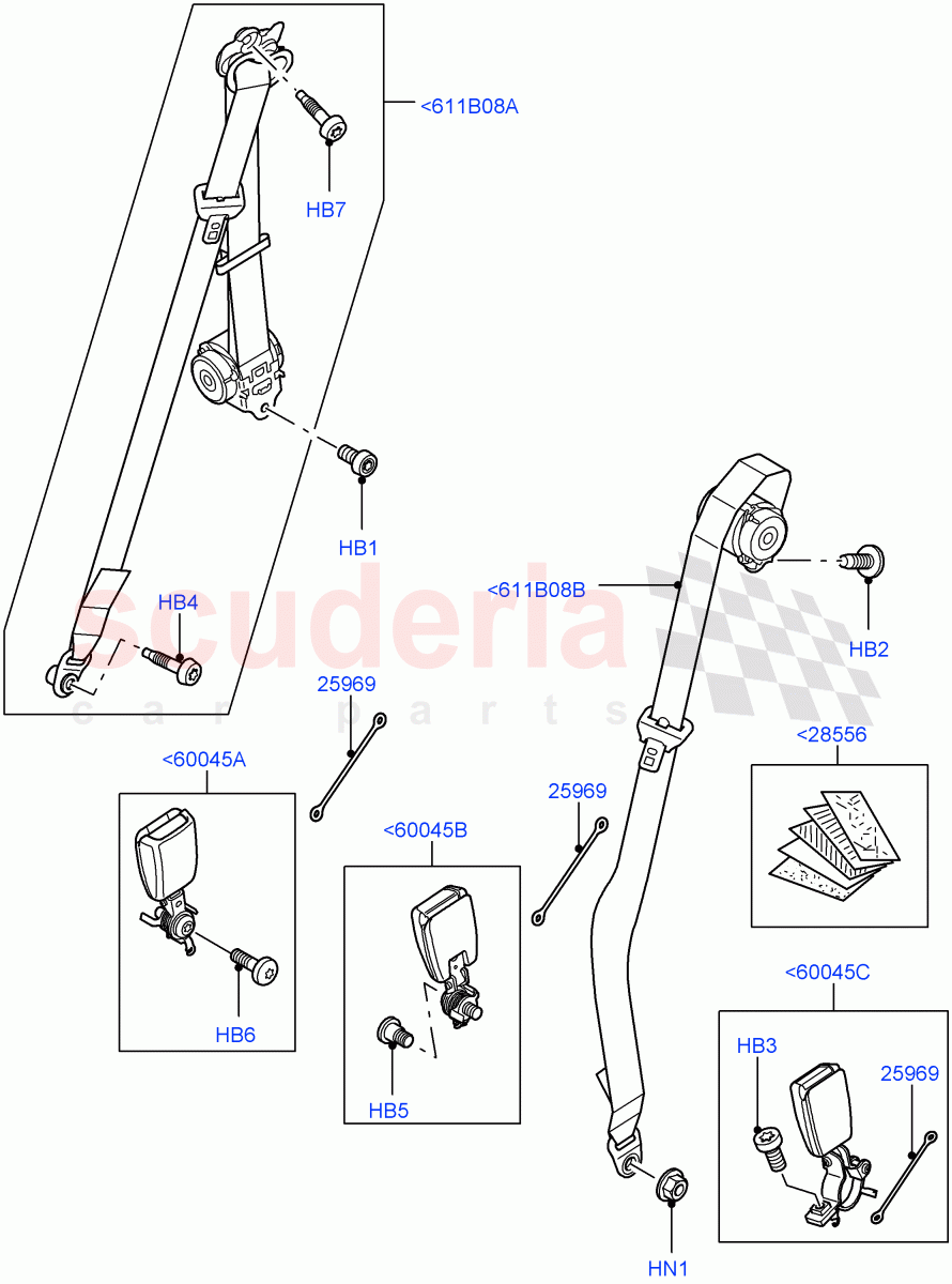 Rear Seat Belts(With 65/35 Split Fold Rear Seat)((V)FROMAA000001) of Land Rover Land Rover Discovery 4 (2010-2016) [3.0 DOHC GDI SC V6 Petrol]