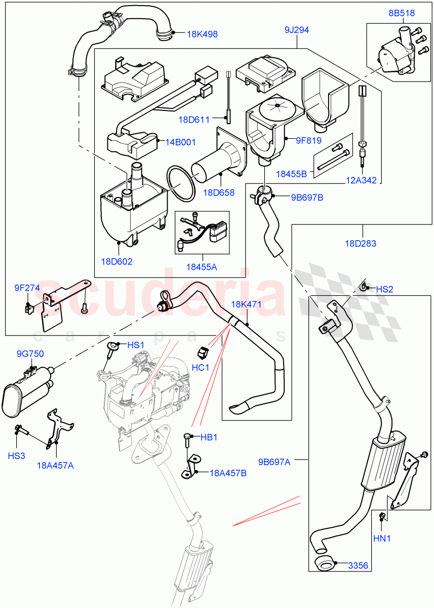Auxiliary Fuel Fired Pre-Heater (Heater Components) (3.0L DOHC GDI SC V6 PETROL, With Fuel Fired Heater, 5.0L OHC SGDI SC V8 Petrol - AJ133, 5.0L OHC SGDI NA V8 Petrol - AJ133) ((V) FROMGA255069, (V) TOHA999999) of Land Rover Land Rover Range Rover (2012-2021) [3.0 I6 Turbo Diesel AJ20D6]