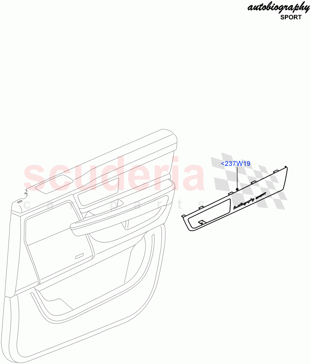 Front Door Trim Installation(Autobiography Sales Badge)((V)FROMAA000001) of Land Rover Land Rover Range Rover Sport (2010-2013) [3.6 V8 32V DOHC EFI Diesel]