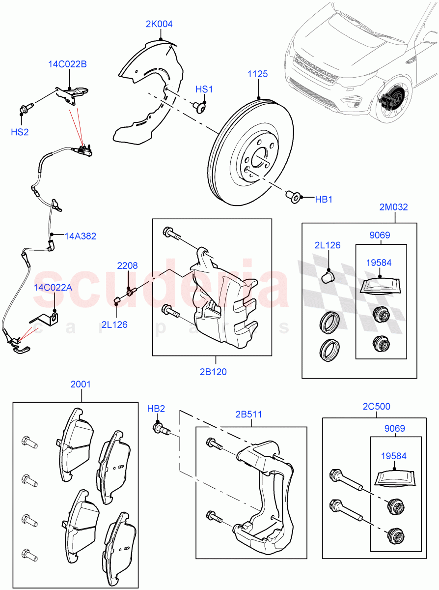 Front Brake Discs And Calipers (Itatiaia (Brazil), Disc And Caliper Size-Frt 18/RR 16, Disc And Caliper Size-Frt 18/RR 17, Front Disc And Caliper Size 18) ((V) FROMJT000001) of Land Rover Land Rover Discovery Sport (2015+) [2.0 Turbo Diesel AJ21D4]