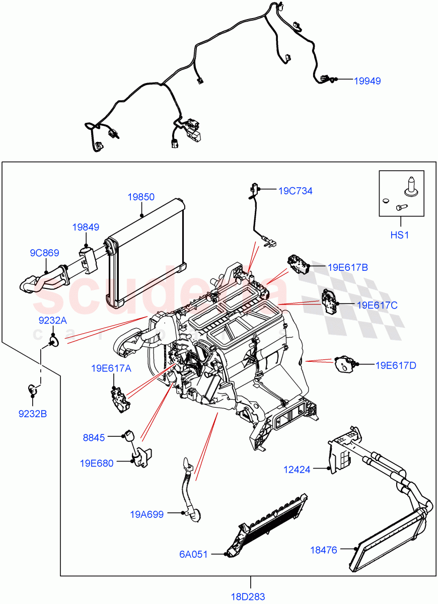 Heater/Air Cond.Internal Components(Heater Main Unit)(With Front Comfort Air Con (IHKA))((V)FROMMA000001) of Land Rover Land Rover Range Rover Velar (2017+) [3.0 DOHC GDI SC V6 Petrol]