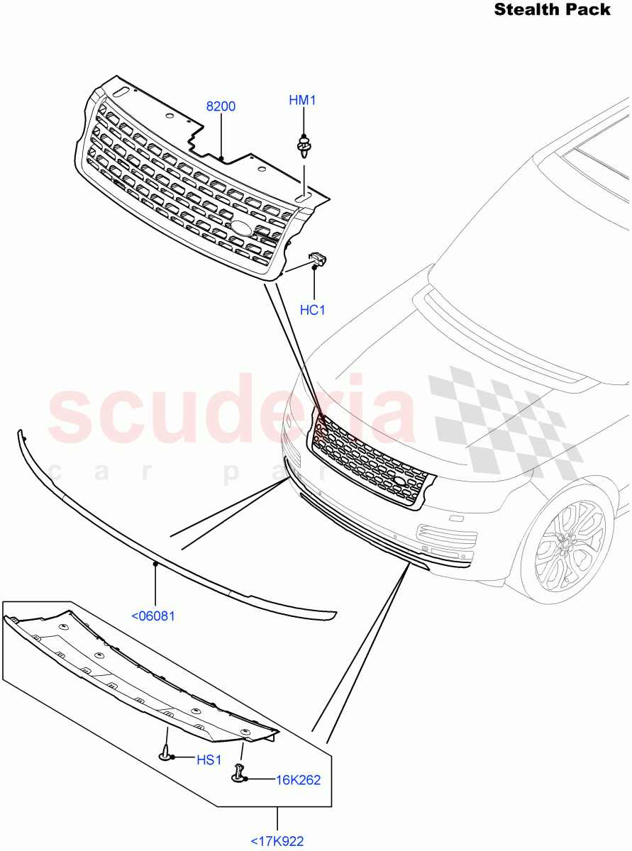 Radiator Grille And Front Bumper(Stealth Pack)((V)FROMEA000001,(V)TOHA999999) of Land Rover Land Rover Range Rover (2012-2021) [2.0 Turbo Petrol GTDI]