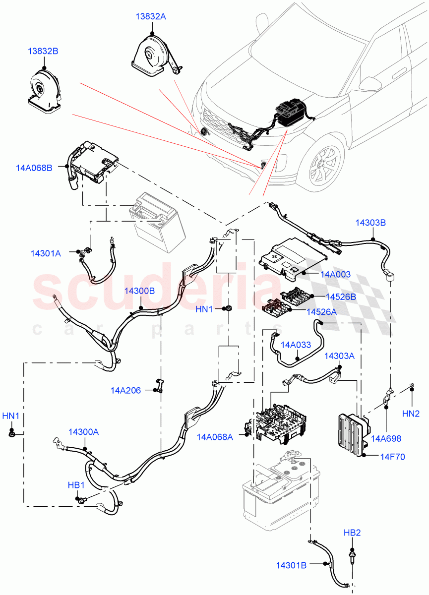 Battery Cables And Horn(Changsu (China)) of Land Rover Land Rover Range Rover Evoque (2019+) [2.0 Turbo Diesel]