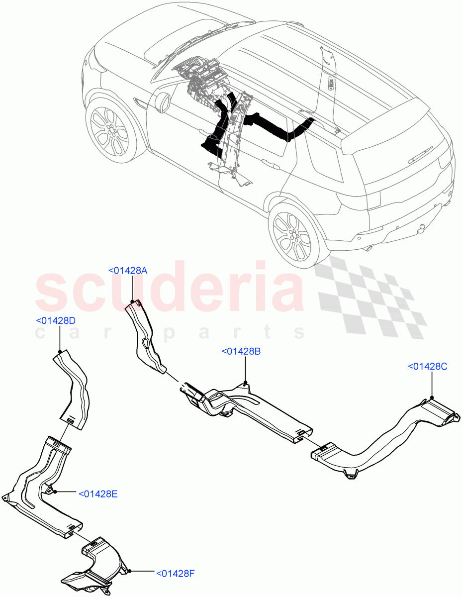 Air Vents, Louvres And Ducts(Internal Components)(Itatiaia (Brazil),With Rear Duct / B-Pillar)((V)FROMGT000001) of Land Rover Land Rover Discovery Sport (2015+) [1.5 I3 Turbo Petrol AJ20P3]