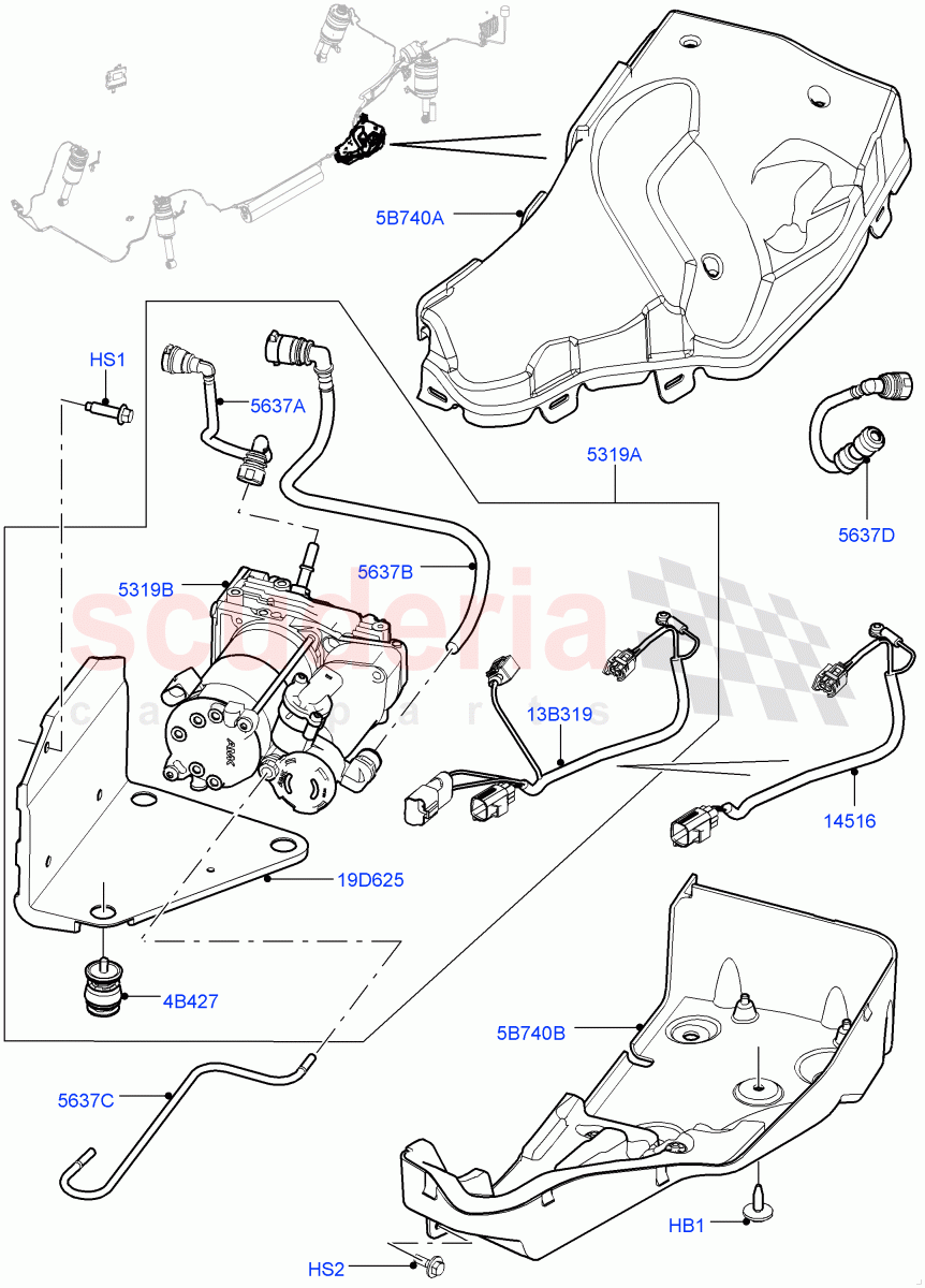 Air Suspension Compressor And Lines(Compressor Assy, 'AMK' Compressor)((V)FROMBA708255,(V)TOCA725268) of Land Rover Land Rover Range Rover Sport (2010-2013) [5.0 OHC SGDI SC V8 Petrol]