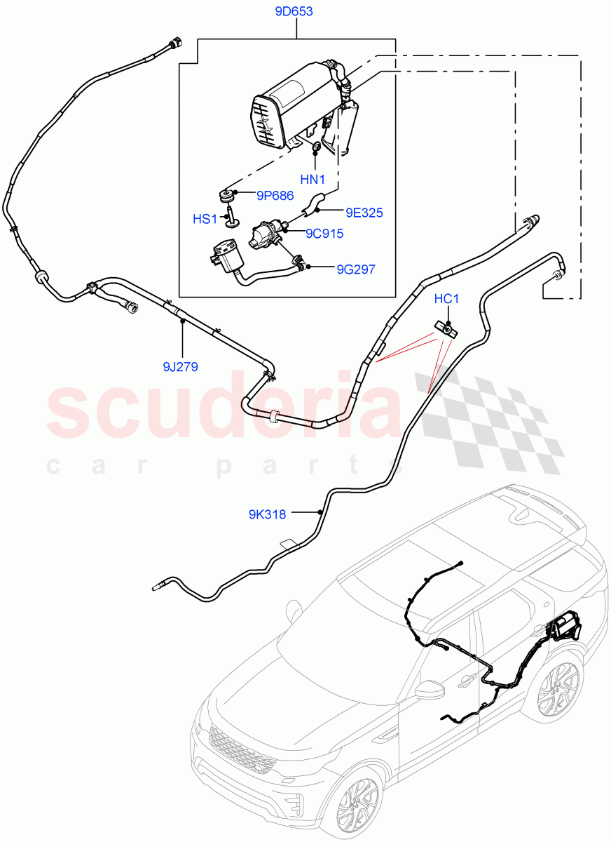 Fuel Lines (Rear) (2.0L I4 High DOHC AJ200 Petrol, Fuel Tank Filler Neck - DMTL) ((V) FROMJA000001, (V) TOJA999999) of Land Rover Land Rover Discovery 5 (2017+) [2.0 Turbo Petrol AJ200P]