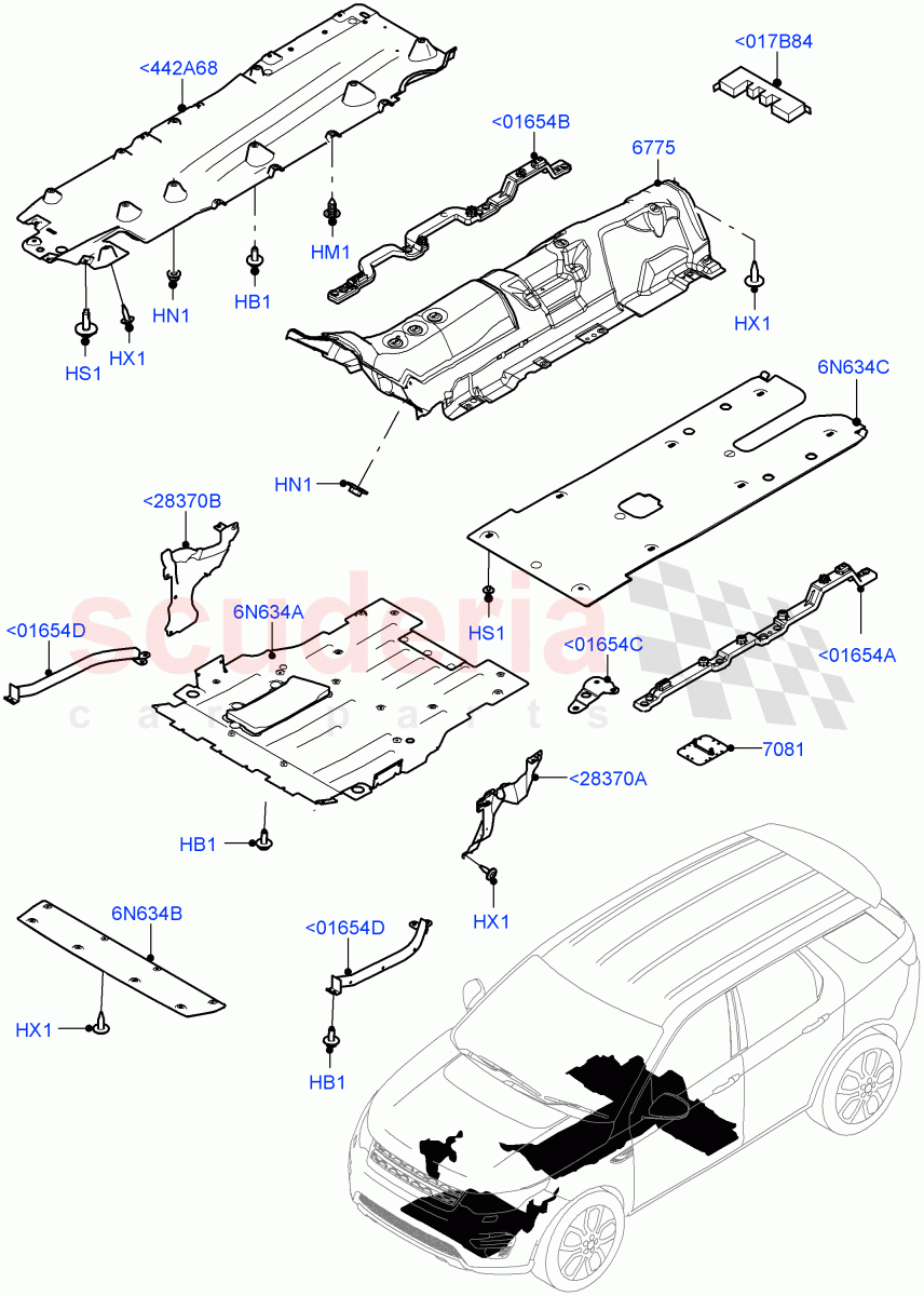 Splash And Heat Shields(Front, Body)(Halewood (UK),Electric Engine Battery-MHEV,Less Electric Engine Battery)((V)FROMLH000001) of Land Rover Land Rover Discovery Sport (2015+) [1.5 I3 Turbo Petrol AJ20P3]