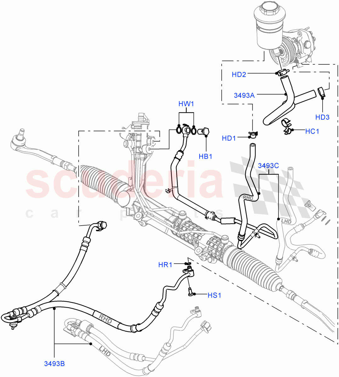 Supply & Return Hoses - Power Strg(4.4L DOHC DITC V8 Diesel)((V)FROMBA000001) of Land Rover Land Rover Range Rover (2010-2012) [5.0 OHC SGDI SC V8 Petrol]