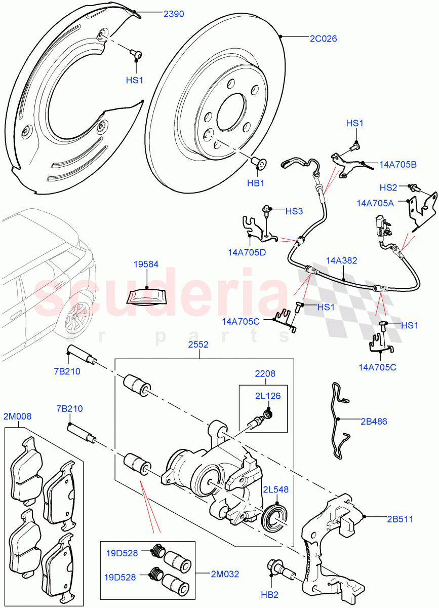 Rear Brake Discs And Calipers(Halewood (UK),Disc And Caliper Size-Frt 18/RR 16,Front Disc And Caliper Size 17,Disc Brake Size Frt 17/RR 16) of Land Rover Land Rover Range Rover Evoque (2019+) [1.5 I3 Turbo Petrol AJ20P3]