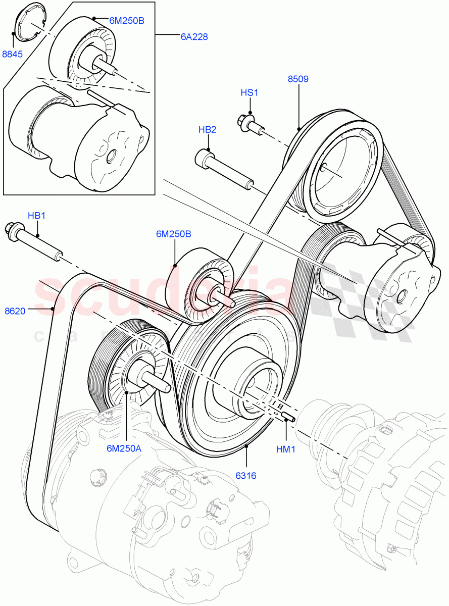 Pulleys And Drive Belts(2.0L I4 DSL HIGH DOHC AJ200,Halewood (UK),2.0L I4 DSL MID DOHC AJ200) of Land Rover Land Rover Discovery Sport (2015+) [2.0 Turbo Diesel]