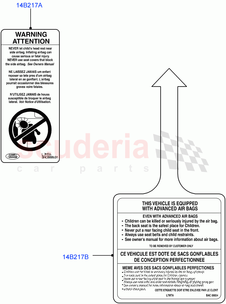 Labels(Air Bag) of Land Rover Land Rover Range Rover (2022+) [3.0 I6 Turbo Petrol AJ20P6]