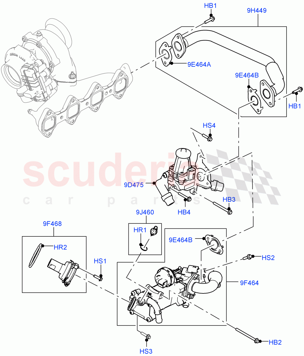 Exhaust Gas Recirculation (LH Side, Solihull Plant Build) (2.0L I4 DSL MID DOHC AJ200, LEV 160, 2.0L I4 DSL HIGH DOHC AJ200, Euro Stage 4 Emissions) ((V) FROMHA000001, (V) TOJA999999) of Land Rover Land Rover Discovery 5 (2017+) [2.0 Turbo Diesel]