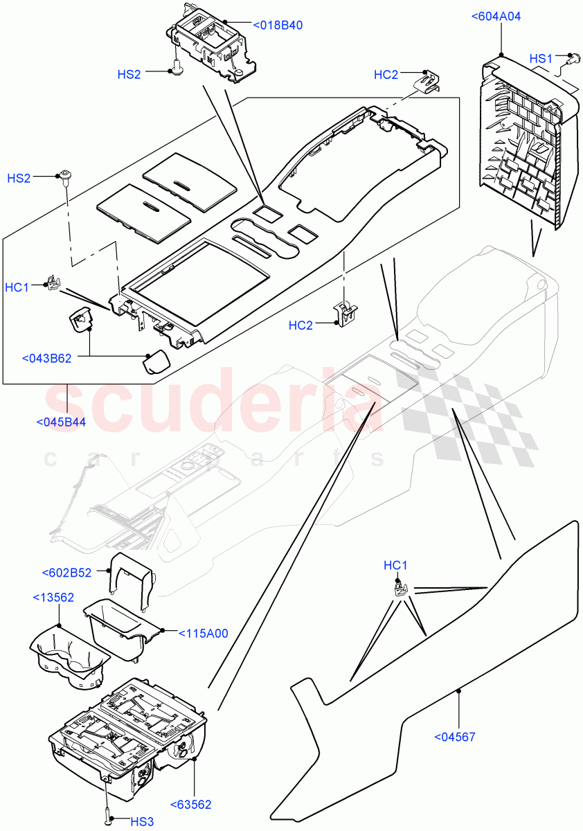 Console - Floor(Rear, External Components, For Carrier Assy)(With 40/40 Split Individual Rr Seat) of Land Rover Land Rover Range Rover (2012-2021) [3.0 I6 Turbo Petrol AJ20P6]