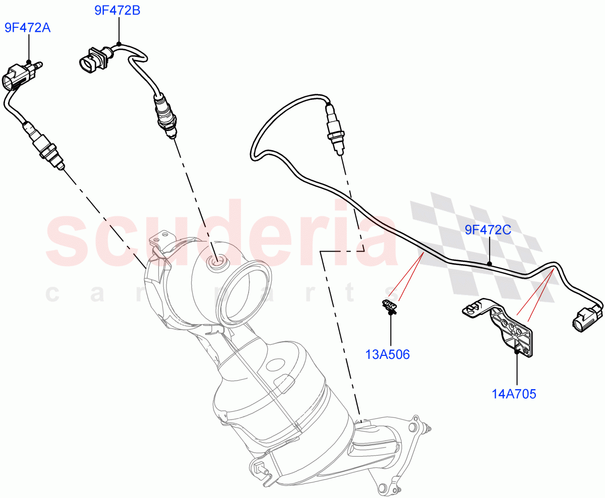 Exhaust Sensors And Modules(2.0L I4 Mid DOHC AJ200 Petrol,Japan DBA Emissions,SULEV Requirements,2.0L I4 High DOHC AJ200 Petrol)((V)FROMJH000001) of Land Rover Land Rover Range Rover Evoque (2012-2018) [2.0 Turbo Petrol AJ200P]