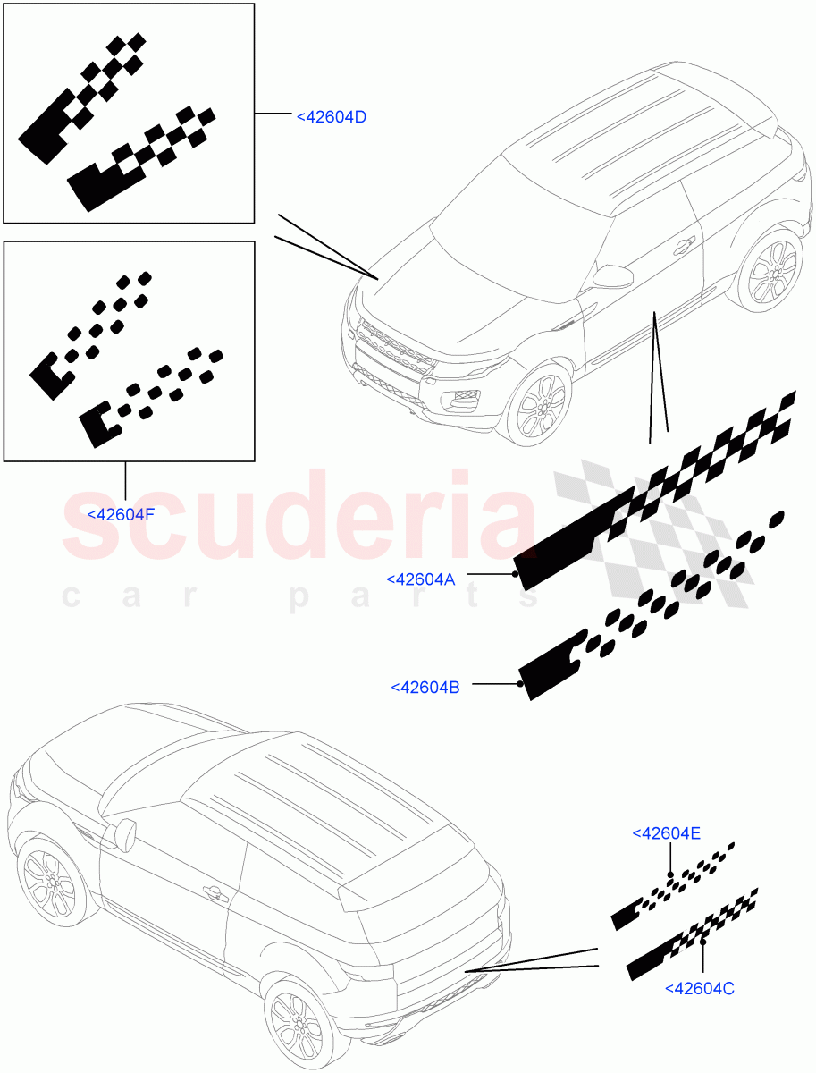 Exterior Body Styling Items(Decal Stripes, Accessory)(Halewood (UK),Itatiaia (Brazil))((V)FROMFH000001) of Land Rover Land Rover Range Rover Evoque (2012-2018) [2.0 Turbo Petrol AJ200P]