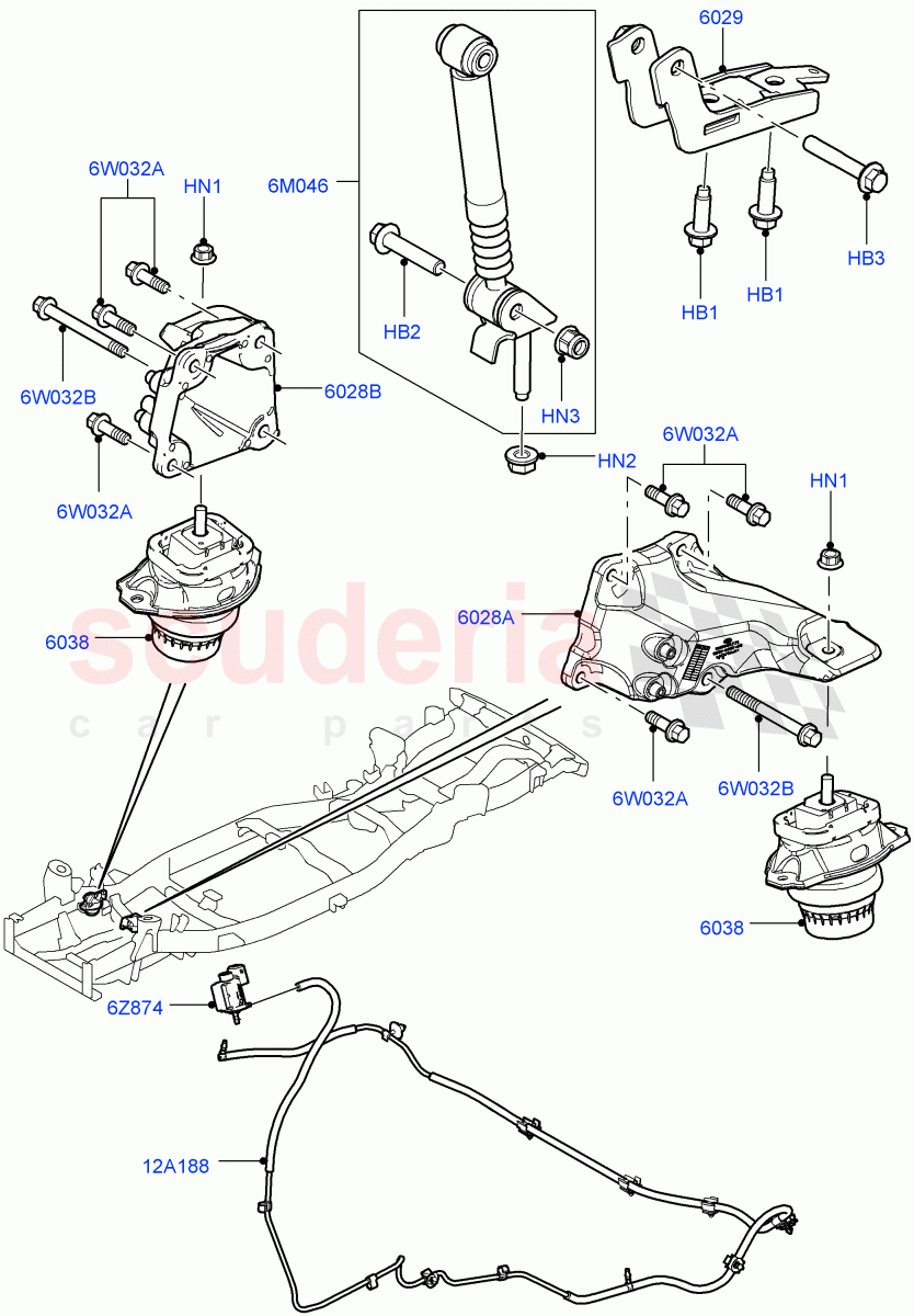 Engine Mounting (3.6L V8 32V DOHC EFi Diesel Lion) ((V) FROM7A000001, (V) TO9A999999) of Land Rover Land Rover Range Rover Sport (2005-2009) [2.7 Diesel V6]