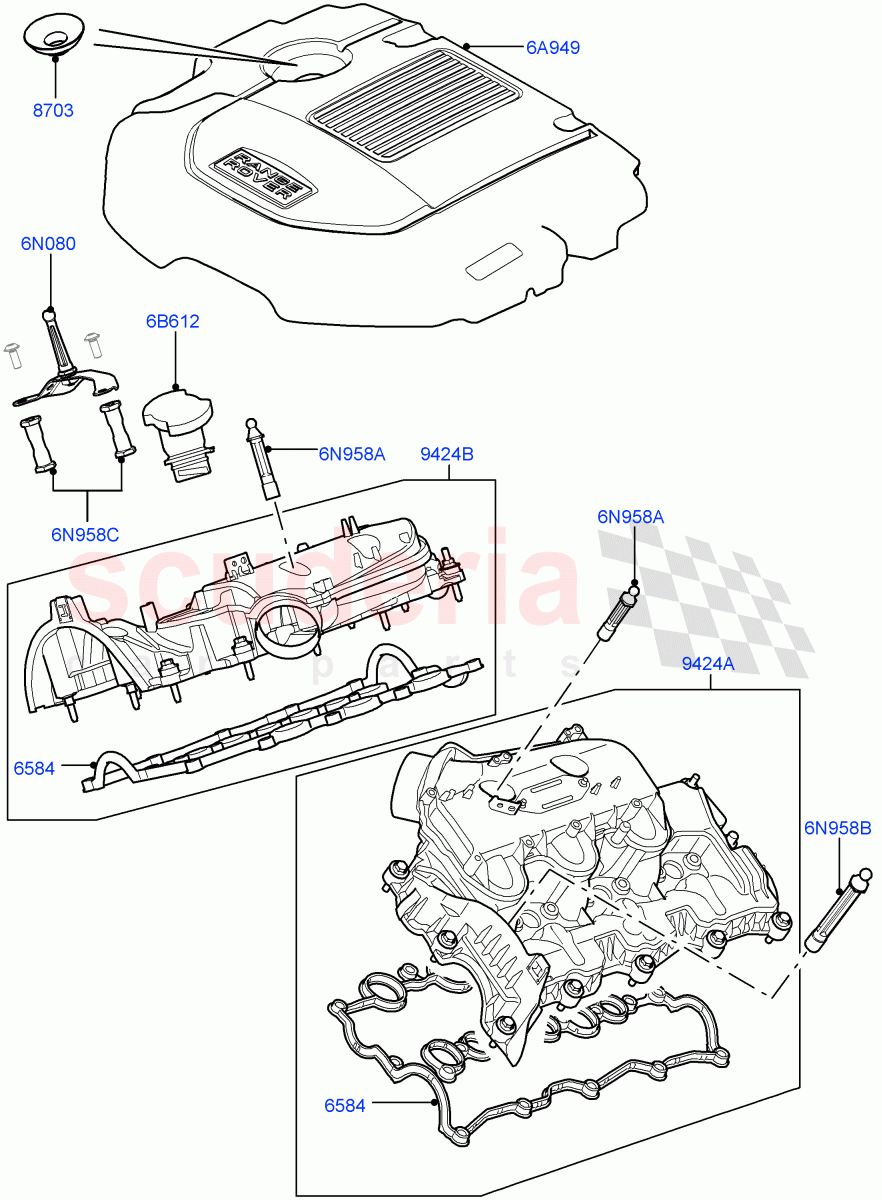 Inlet Manifold(Nitra Plant Build)(3.0 V6 D Low MT ROW,3.0 V6 D Gen2 Mono Turbo,3.0 V6 D Gen2 Twin Turbo)((V)FROMK2000001) of Land Rover Land Rover Discovery 5 (2017+) [3.0 Diesel 24V DOHC TC]