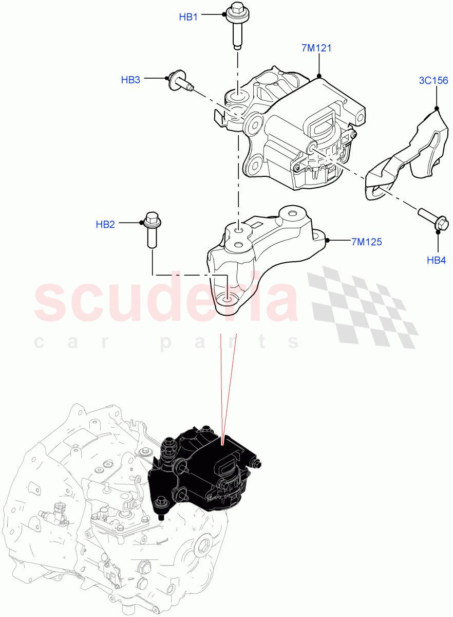 Transmission Mounting (2.0L AJ20D4 Diesel Mid PTA, 6 Speed Manual Trans BG6, Halewood (UK), 2.0L AJ20D4 Diesel LF PTA) of Land Rover Land Rover Range Rover Evoque (2019+) [1.5 I3 Turbo Petrol AJ20P3]