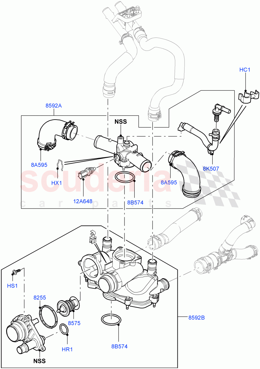 Thermostat/Housing & Related Parts(4.4L DOHC DITC V8 Diesel) of Land Rover Land Rover Range Rover (2012-2021) [4.4 DOHC Diesel V8 DITC]