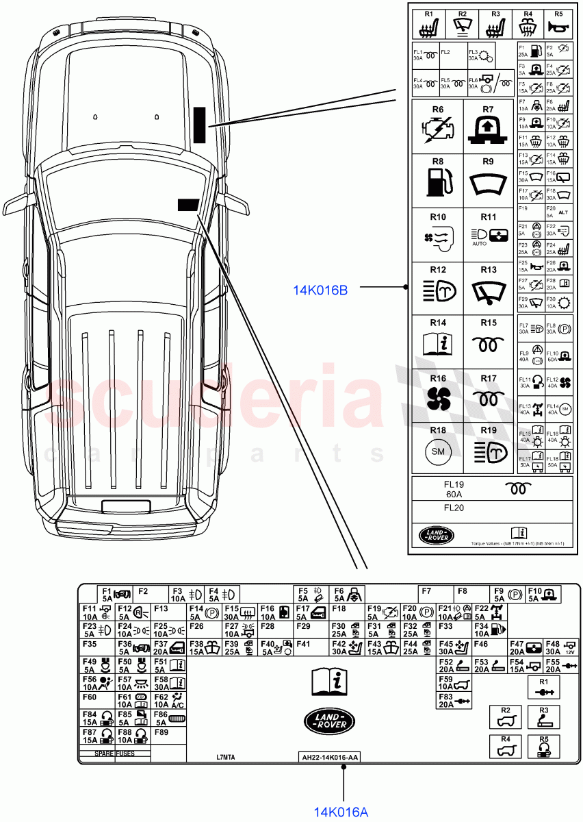 Labels(Fuse Box)((V)FROMAA000001) of Land Rover Land Rover Range Rover Sport (2010-2013) [3.6 V8 32V DOHC EFI Diesel]