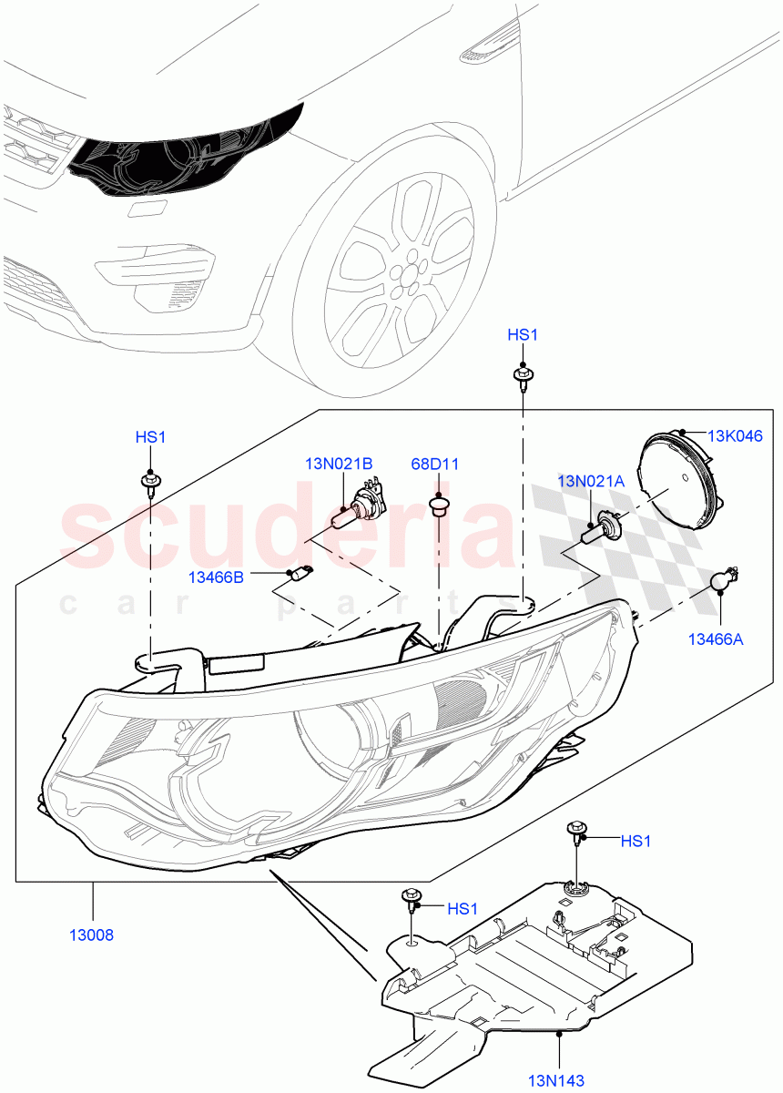 Headlamps And Front Flasher Lamps(Halewood (UK),With Halogen Headlamp) of Land Rover Land Rover Discovery Sport (2015+) [2.0 Turbo Diesel AJ21D4]