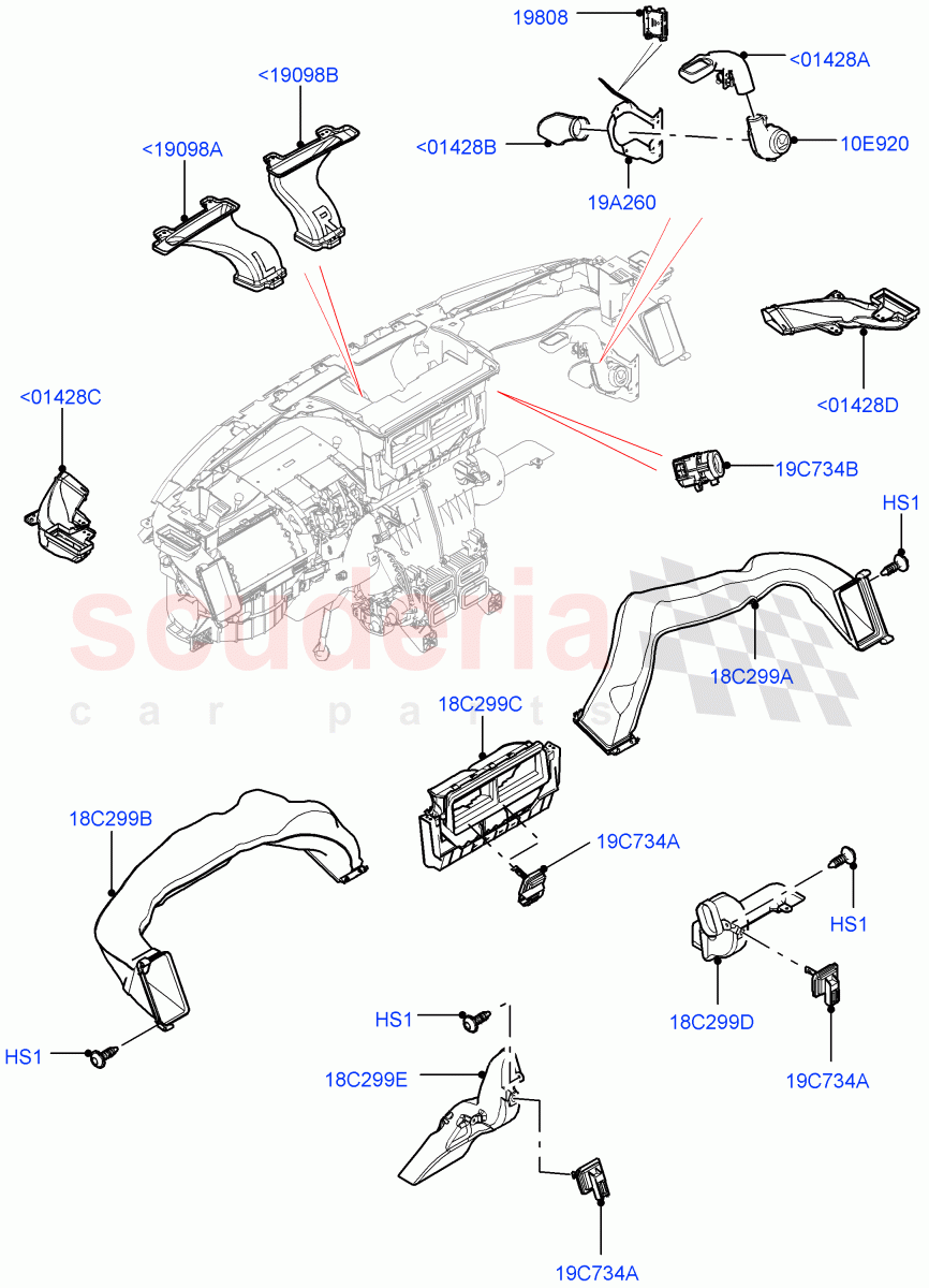 Air Vents, Louvres And Ducts(Internal Components, Solihull Plant Build, Instrument Panel)(Head Up Display)((V)FROMHA000001) of Land Rover Land Rover Discovery 5 (2017+) [3.0 Diesel 24V DOHC TC]