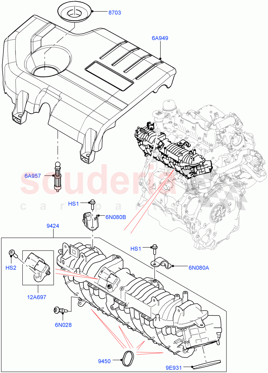Inlet Manifold (2.0L AJ21D4 Diesel Mid, Itatiaia (Brazil)) of Land Rover Land Rover Range Rover Evoque (2019+) [2.0 Turbo Diesel AJ21D4]