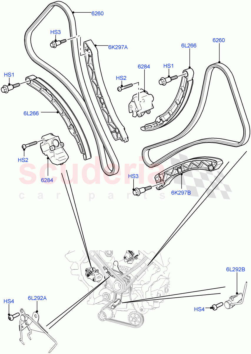 Timing Gear (Solihull Plant Build, Timing Chains, Tensioners) (3.0L DOHC GDI SC V6 PETROL) ((V) FROMEA000001) of Land Rover Land Rover Discovery 5 (2017+) [3.0 DOHC GDI SC V6 Petrol]