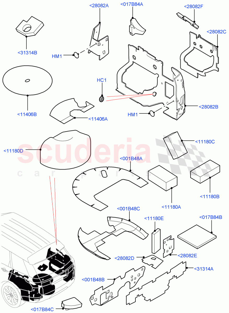 Insulators - Rear (Luggage Compartment) of Land Rover Land Rover Range Rover Sport (2014+) [5.0 OHC SGDI SC V8 Petrol]