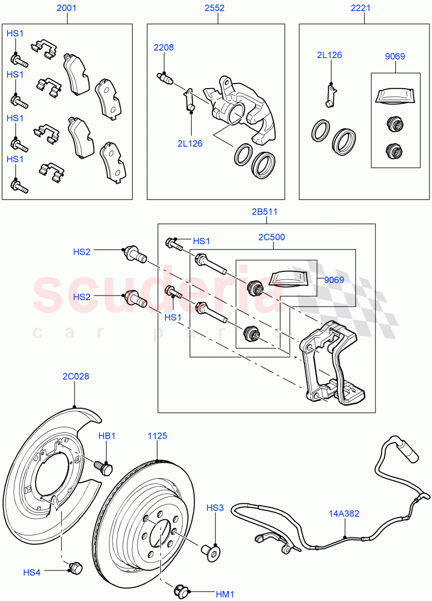 Rear Brake Discs And Calipers (3.6L V8 32V DOHC EFi Diesel Lion, 5.0L OHC SGDI NA V8 Petrol - AJ133) ((V) FROMAA000001, (V) TOBA333985) of Land Rover Land Rover Range Rover (2010-2012) [5.0 OHC SGDI SC V8 Petrol]
