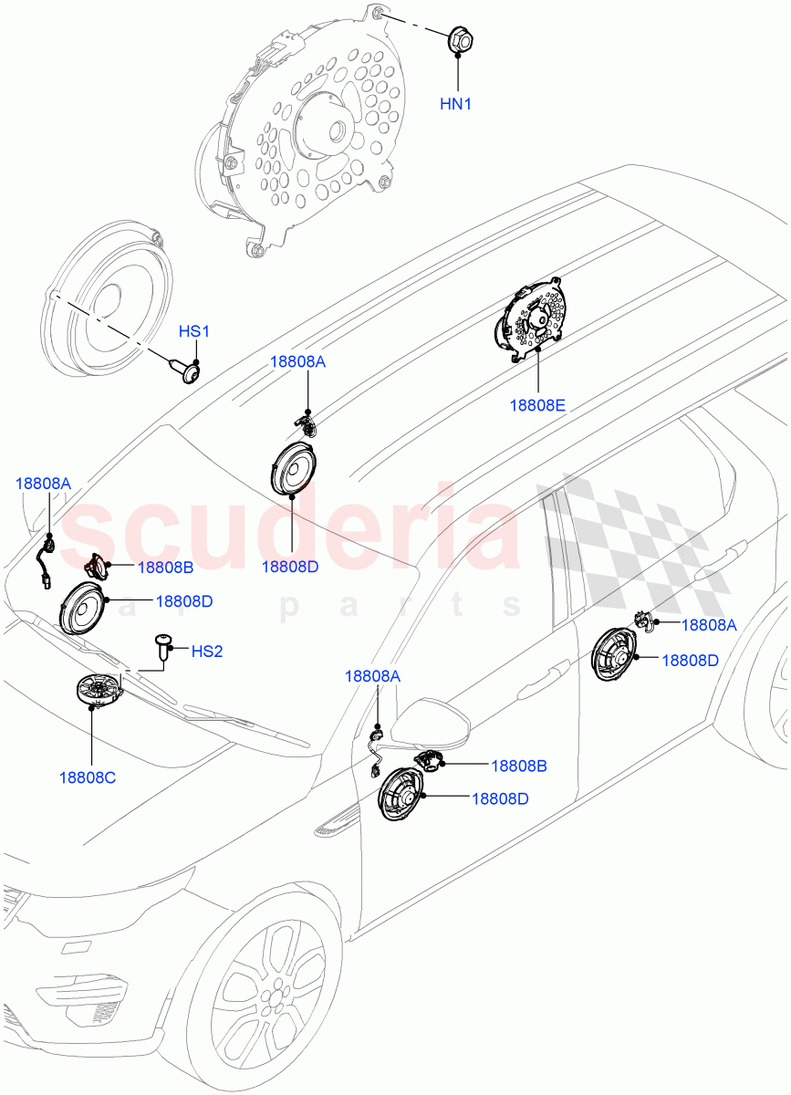 Speakers(Itatiaia (Brazil),Low Line Audio System - 400W)((V)FROMGT000001) of Land Rover Land Rover Discovery Sport (2015+) [2.0 Turbo Diesel AJ21D4]