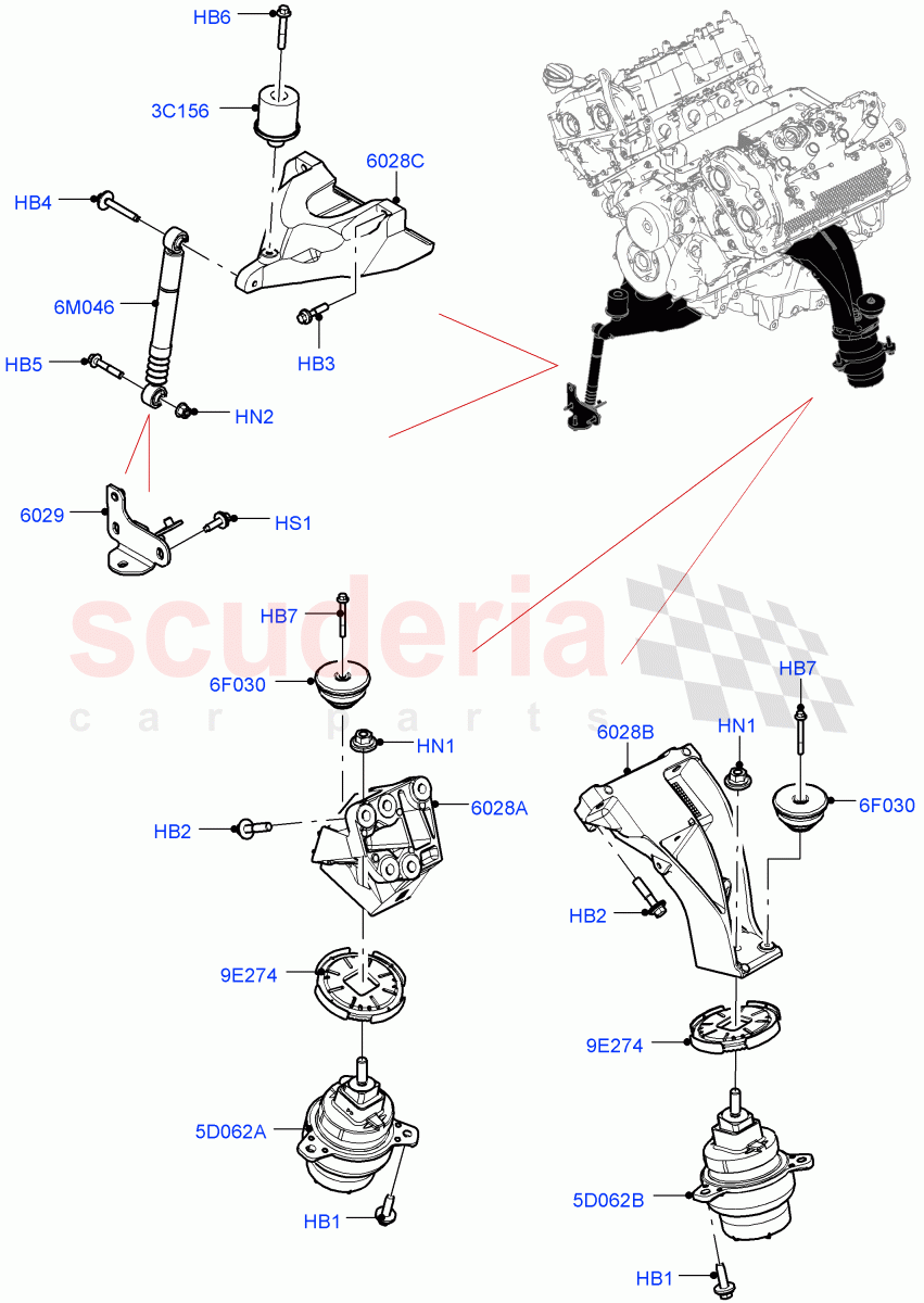 Engine Mounting(4.4 V8 Turbo Petrol (NC10)) of Land Rover Land Rover Range Rover (2022+) [3.0 I6 Turbo Petrol AJ20P6]