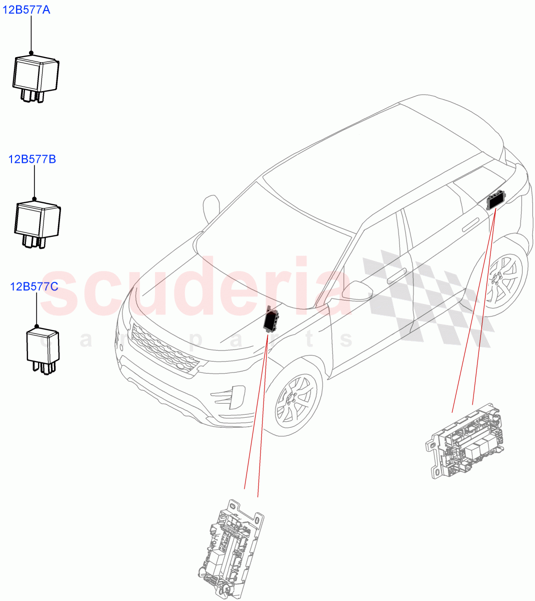 Relays (Halewood (UK)) of Land Rover Land Rover Range Rover Evoque (2019+) [1.5 I3 Turbo Petrol AJ20P3]