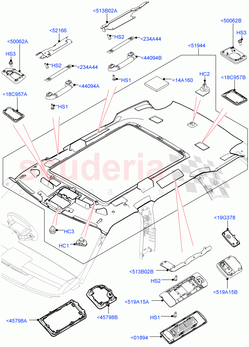 Headlining And Sun Visors(With Roof Conversion-Panorama Power,Interior Trim - Morzine,With Roof Conversion-Panorama Roof) of Land Rover Land Rover Range Rover (2012-2021) [3.0 Diesel 24V DOHC TC]