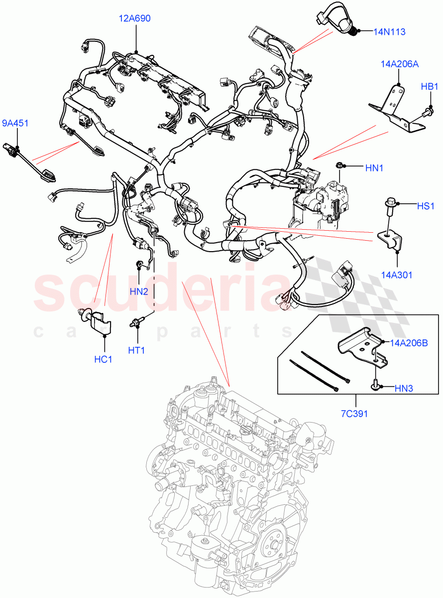 Electrical Wiring - Engine And Dash (Engine) (2.0L I4 DSL MID DOHC AJ200, Halewood (UK), 2.0L I4 DSL HIGH DOHC AJ200) ((V) FROMGH000001, (V) TOHH999999) of Land Rover Land Rover Range Rover Evoque (2012-2018) [2.0 Turbo Diesel]