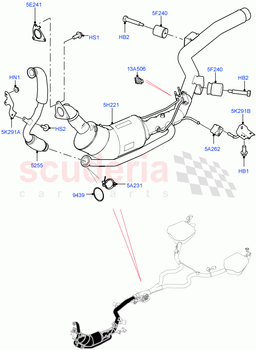 Front Exhaust System (Solihull Plant Build) (3.0 V6 D Gen2 Mono Turbo, Stage V Plus DPF, Proconve L6 Emissions) ((V) FROMHA000001) of Land Rover Land Rover Discovery 5 (2017+) [3.0 Diesel 24V DOHC TC]