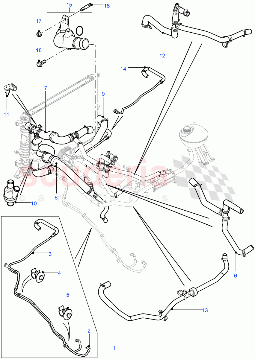 Radiator Hoses((V)FROMCA000001) of Land Rover Land Rover Defender (2007-2016)